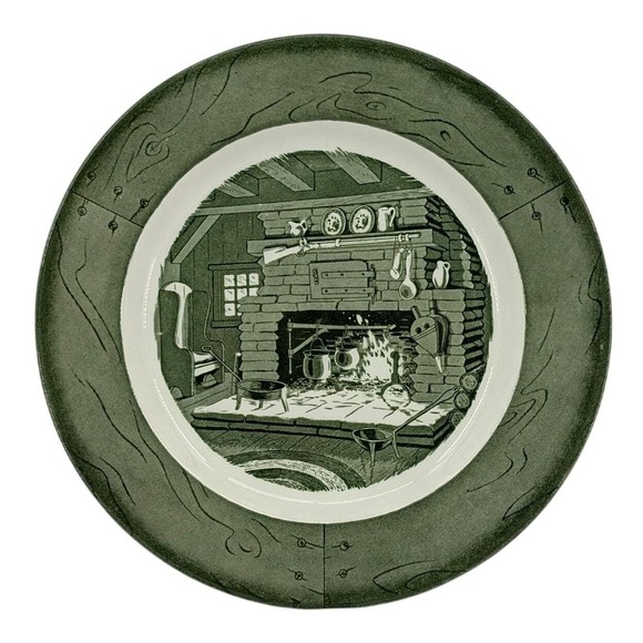 Royal China Other - 3 Plates Vintage Royal Colonial Homestead Green White Cabin Hearth Fireplace 10"